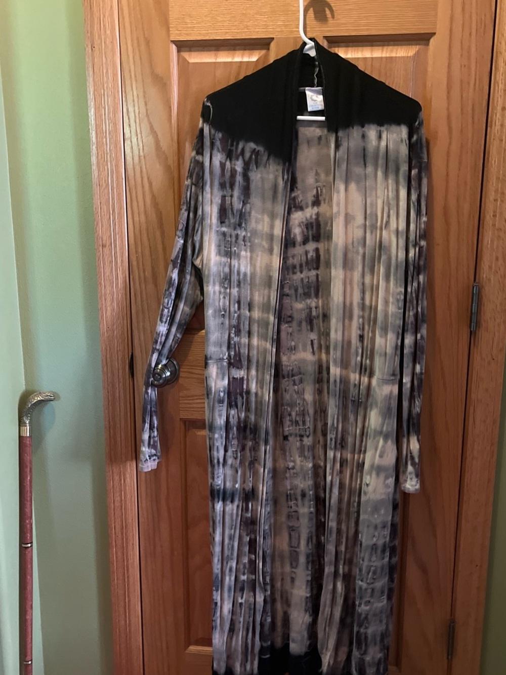 Long Tie-Dye Open Front Duster Cardigan - Black & Gray